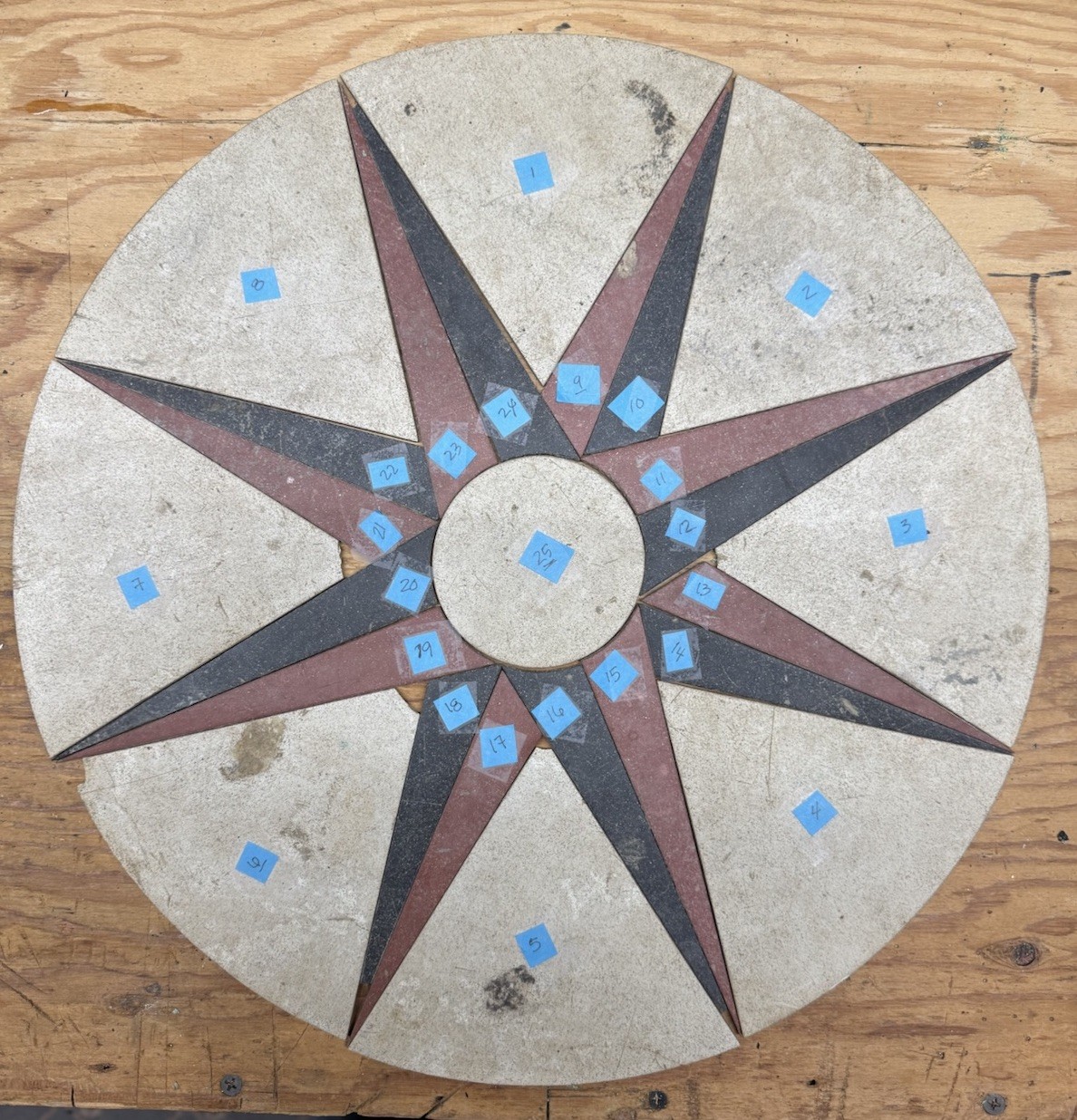 Asbestos Floor Tile in A Rose Compass Design Medallion For Rec Room Rare MCM