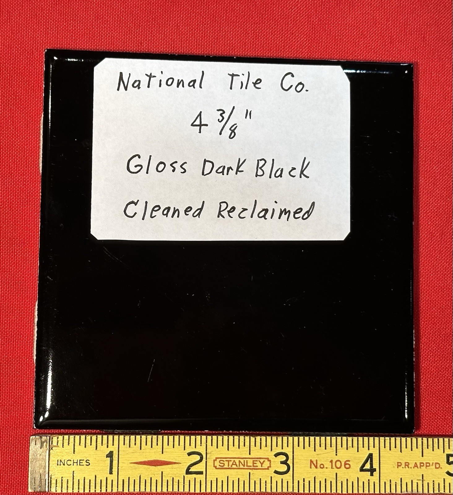 1 pc. Gloss Black: Reclaimed Ceramic Tile 4-3/8″ National Tile Co. Cleaned