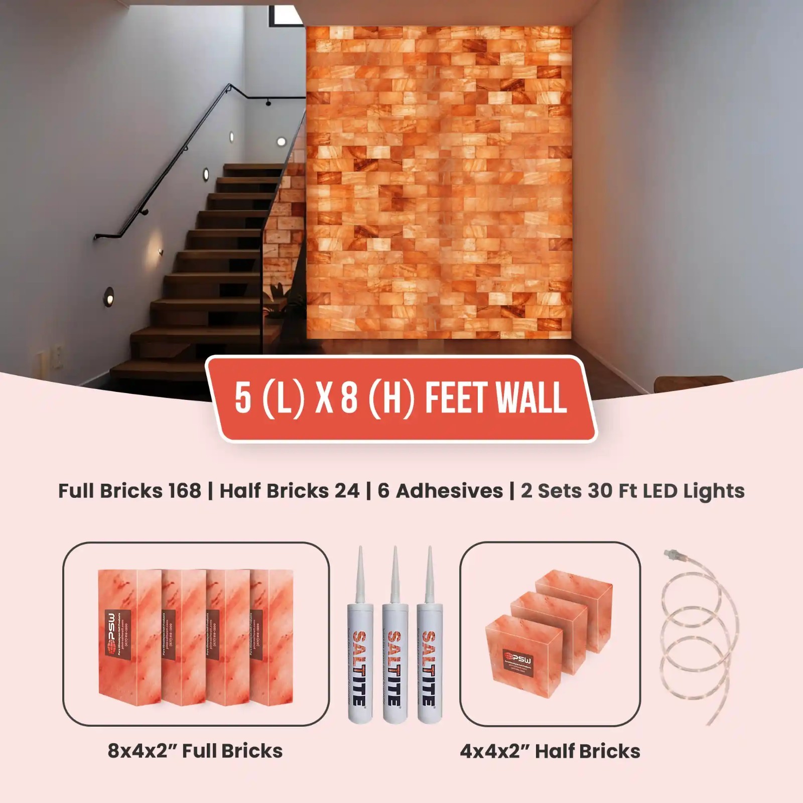 Wall Panel 5 x 8 Feet Salt Brick For Home Improvement sauna and spa DIY FUN