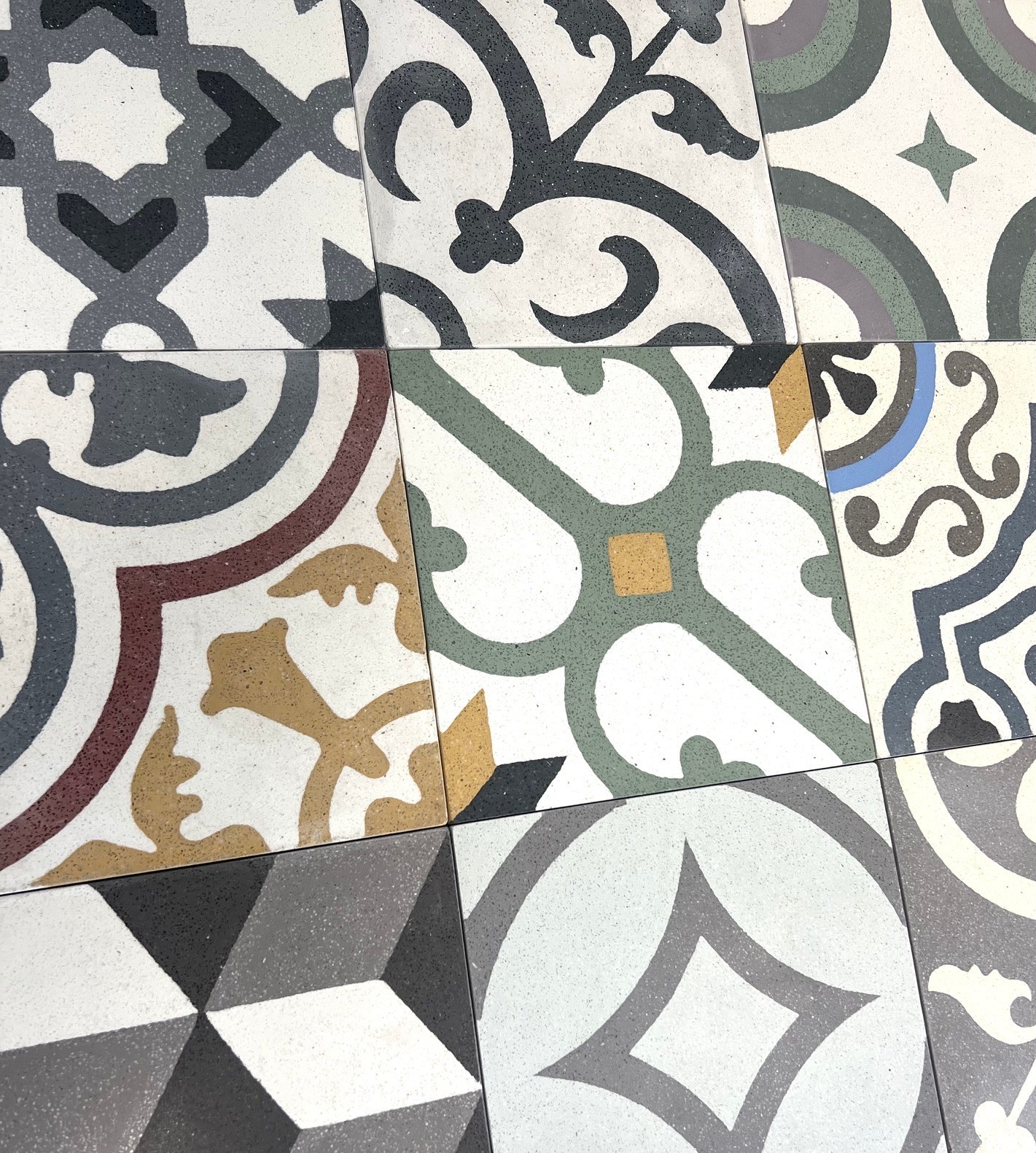Patchwork 8×8 Geometric Handcrafted Encaustic Cement Floor Field Tile (BOX OF 9)
