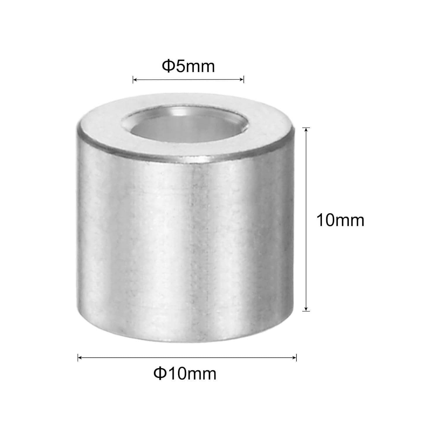 10Pcs Aluminum Spacer 5Mm Bore 10Mm OD, 10Mm Length Screw Standoff Bushing Plain