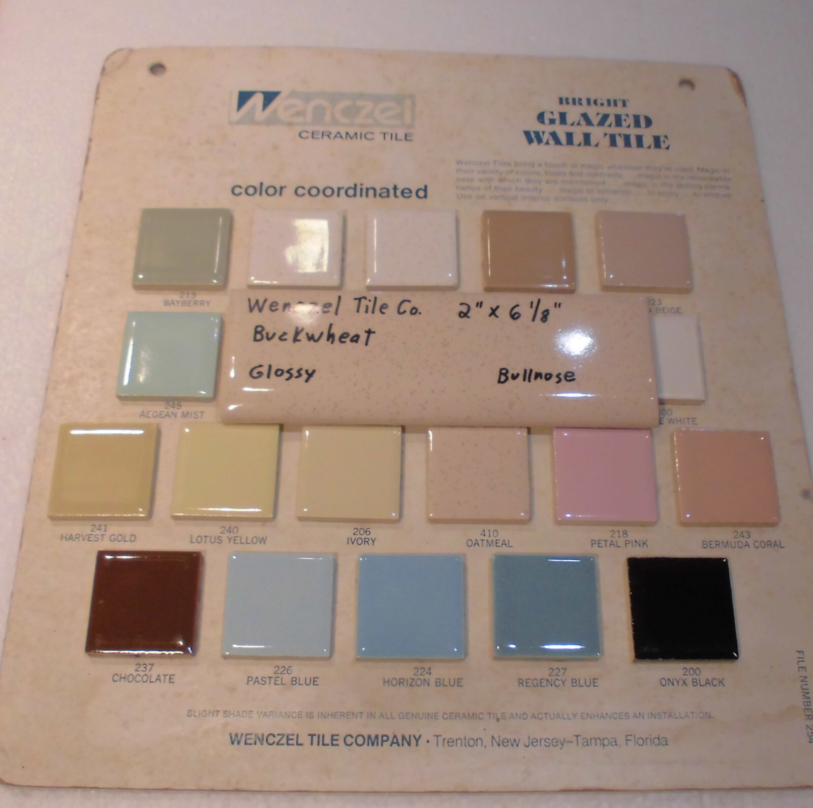 1 pc. Buckwheat – Oatmeal 2” X 6-1/8” Bullnose Ceramic Tile by Wenczel Co. NOS