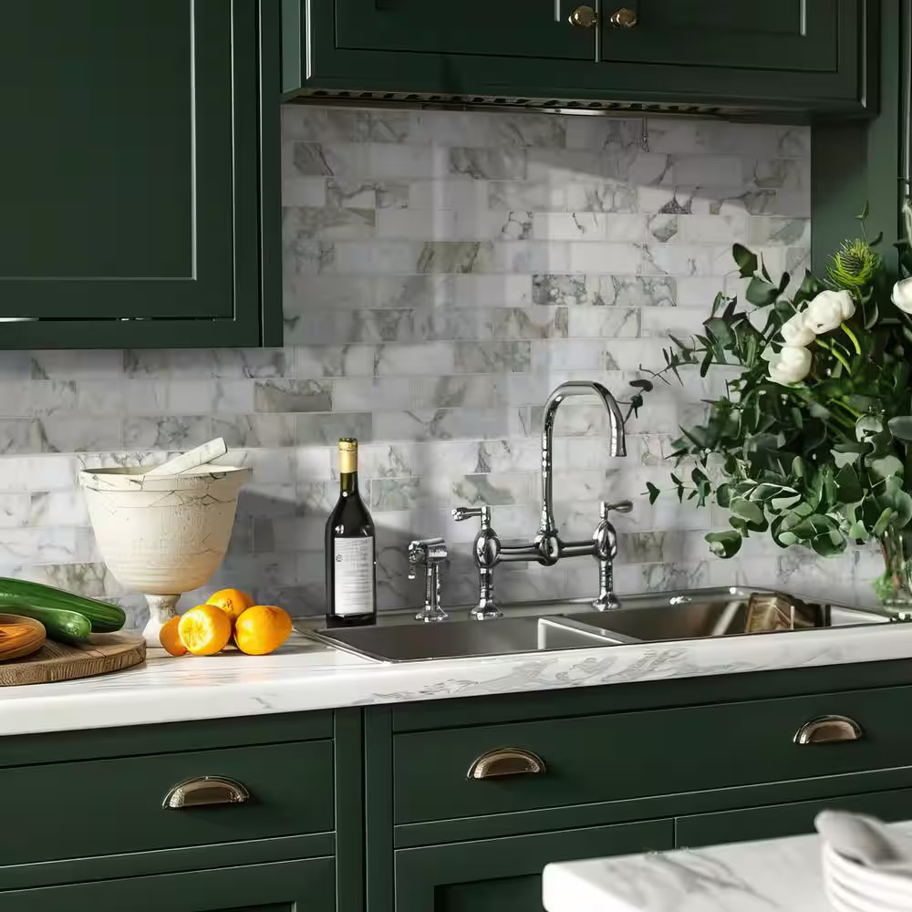 Coranado Green 12 In. X 12 In. Honed Marble Mesh-Mounted Mosaic Floor and Wall T