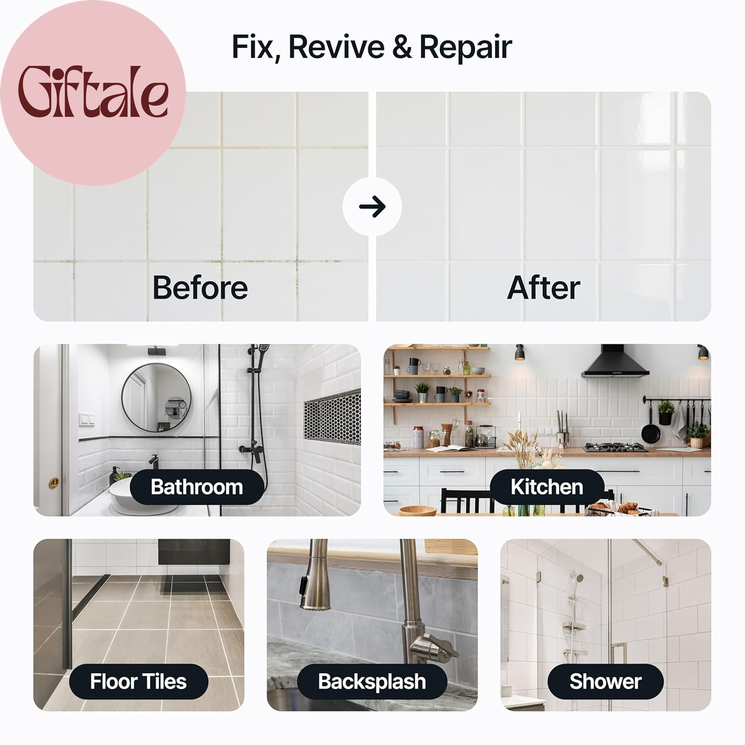 Bright White Grout Reviver Kit | Ready Mixed Grout Repair 400G / 210Ml with 4 Pi