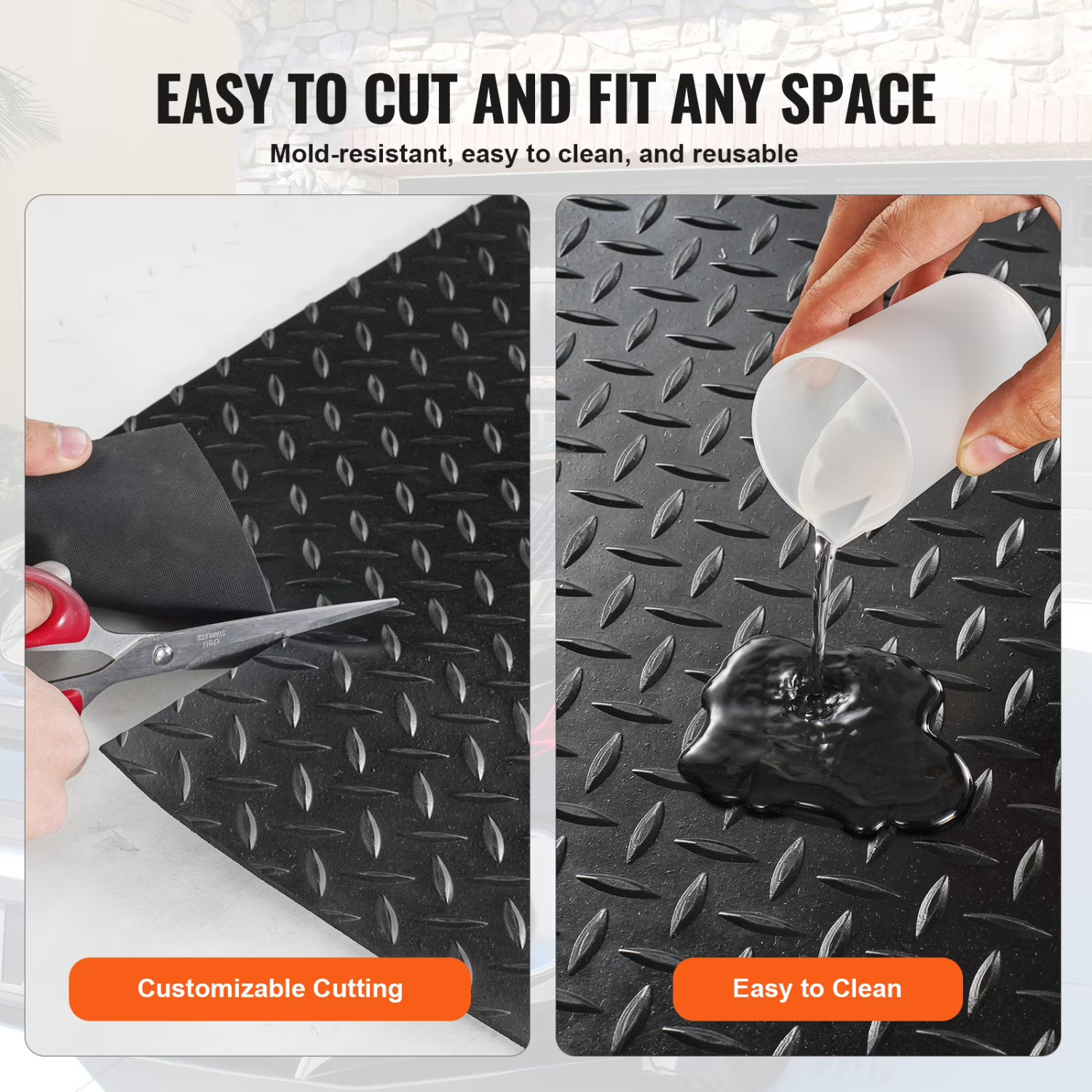 KFFKFF Diamond-Plate Rubber Flooring Roll 3mm x 4ft x 6ft Garage Floor Mat SBR
