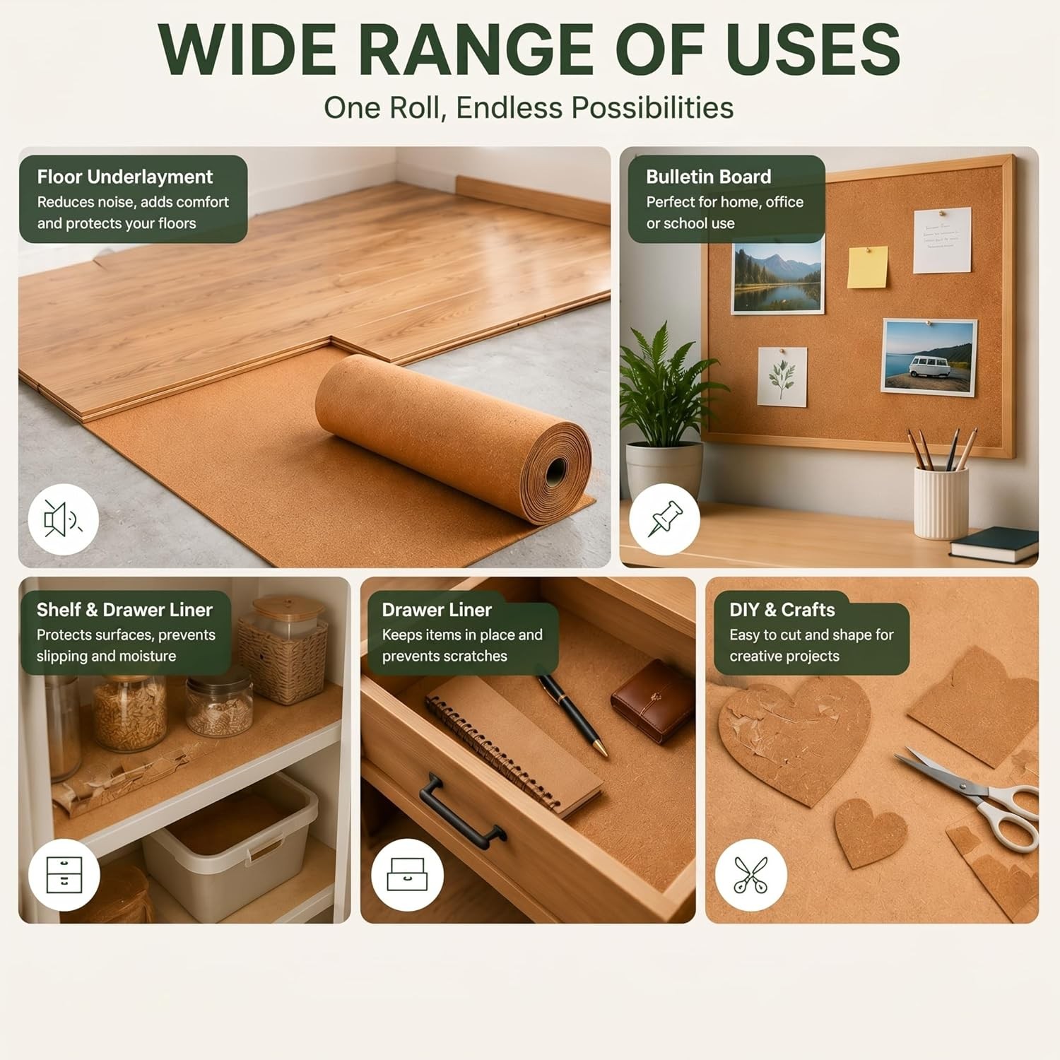 200 Sq. Ft. Cork Roll Cork Mat Roll 48 X 600 Inch Cork Underlayment Roll 1/8 Thi