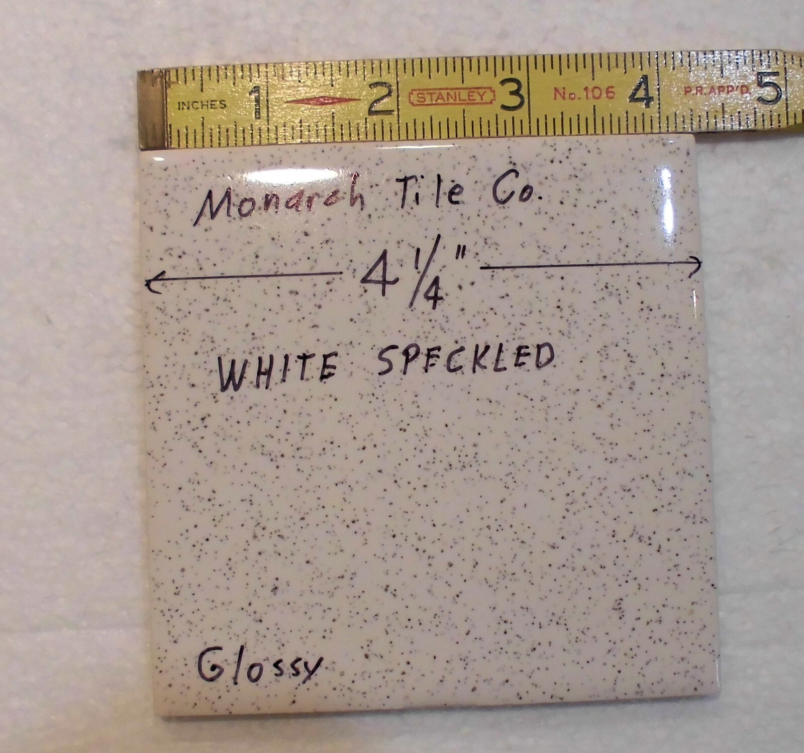 1 pc. White Speckled: 4-1/4″ Glossy Ceramic Tile by Monarch Co., salt & pepper