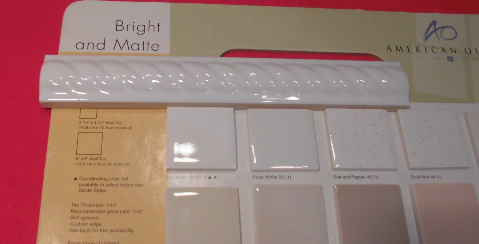 1 pc. Brilliant White: Glossy Ceramic Tile: Liner – Sizzle: 7-7/8″ X 7/8″ Rope