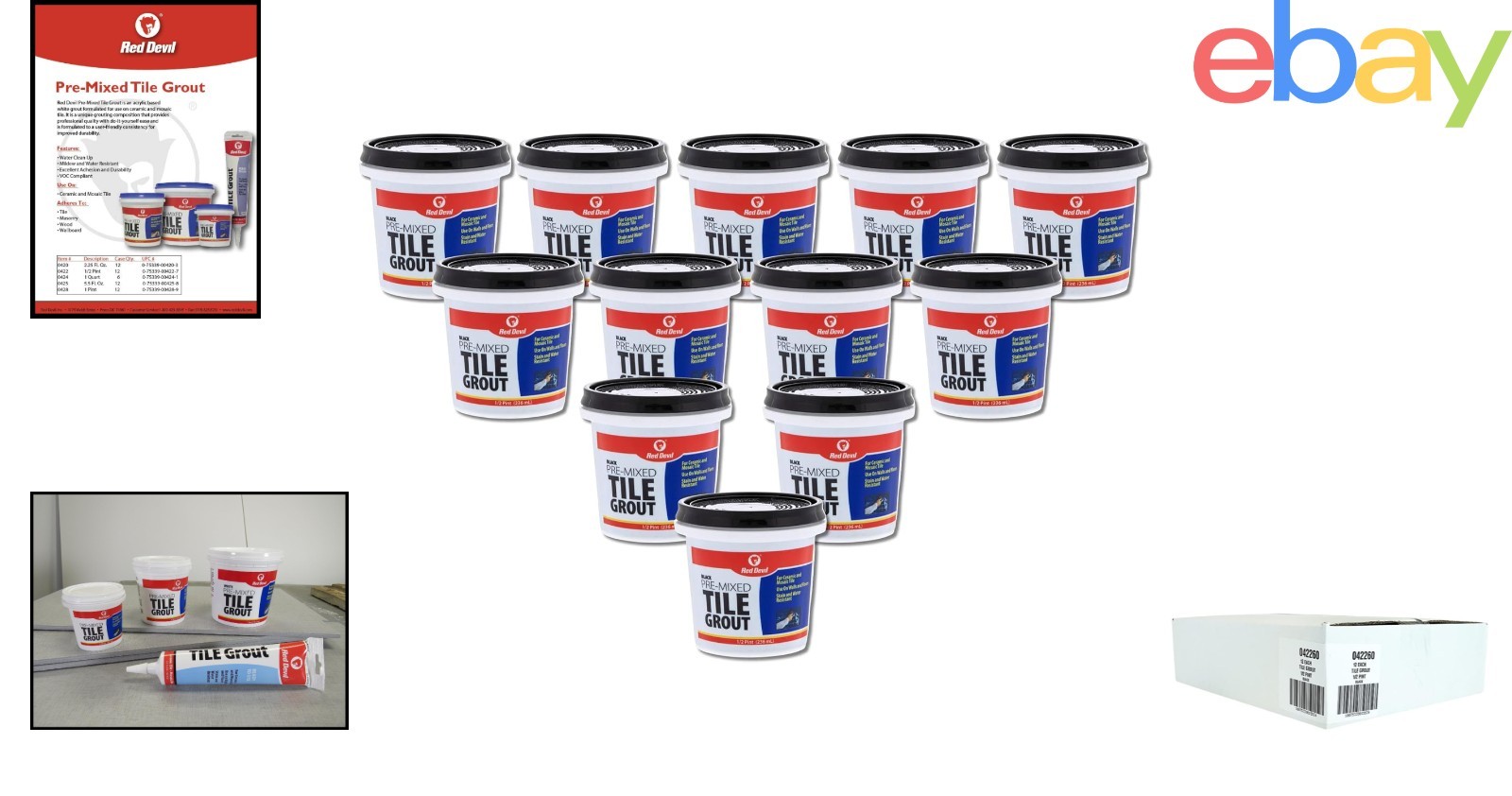 Pre-Mixed Tile Grout 12-Pack for Wall and Floor Use, Water Resistant, Black