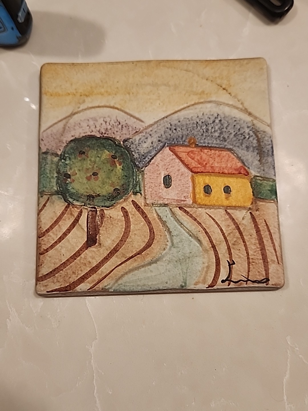 Brevettato Piana Bicottura Tradizionale Tile Hand Painted Italian Wall Trivet
