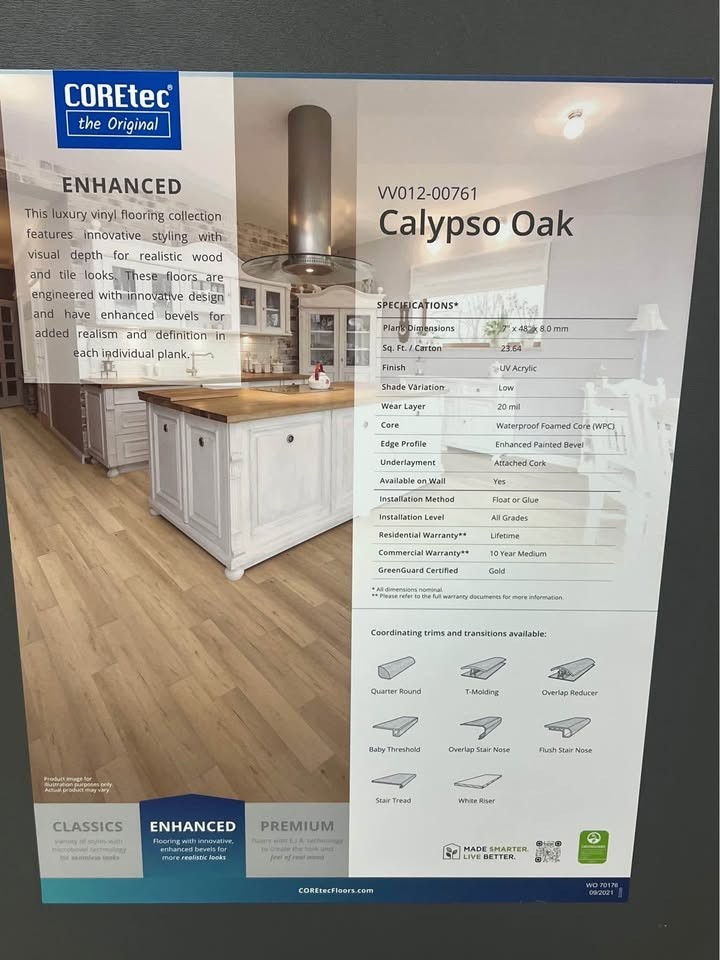 Coretec Enhanced Luxury Vinyl (LVP), 8mm thick, 20 Mil WL in Color Calypso Oak