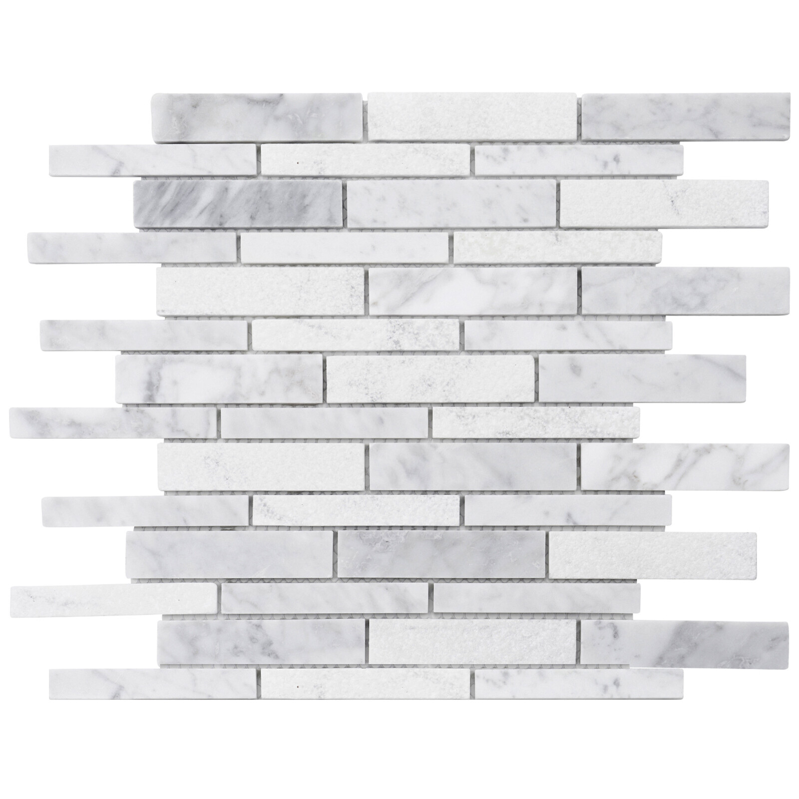 White Calacatta Marble Stone Textured Blended Linear Mosaic Tile Wall Backsplash
