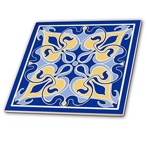 Single Victorian Art Nouveau Tile Design in Blue and Yellow – Ceramic Tile 12″