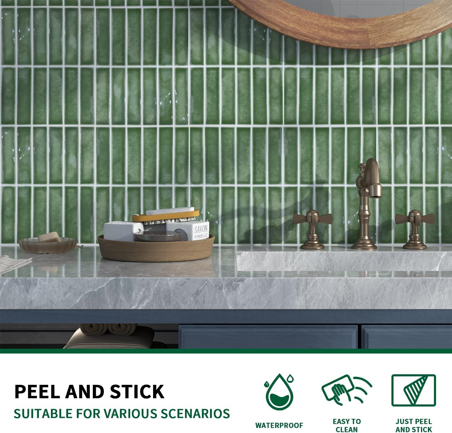 10-Sheet Peel and Stick Backsplash for Kitchen, 10” x 8” Self Adhesive Marble Gr