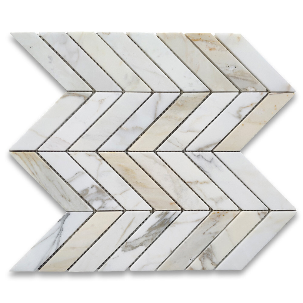 G7CXH Italian Calacatta Gold Marble 1×4 Chevron Mosaic Calcutta Tile Honed
