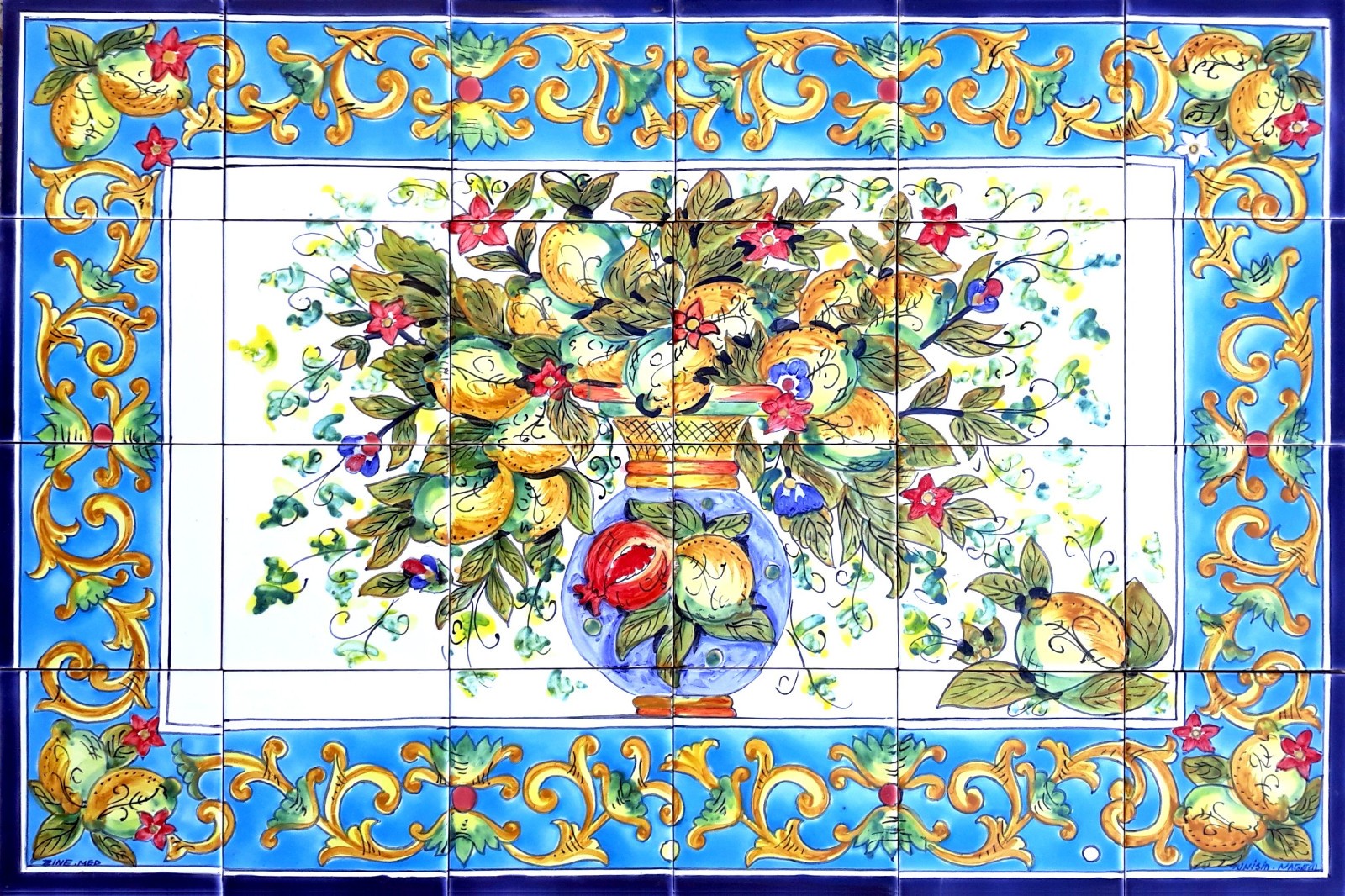 Kitchen Backsplash Arabesque Design Mosaic Centerpiece, Ceramic Tiles Wall Mural
