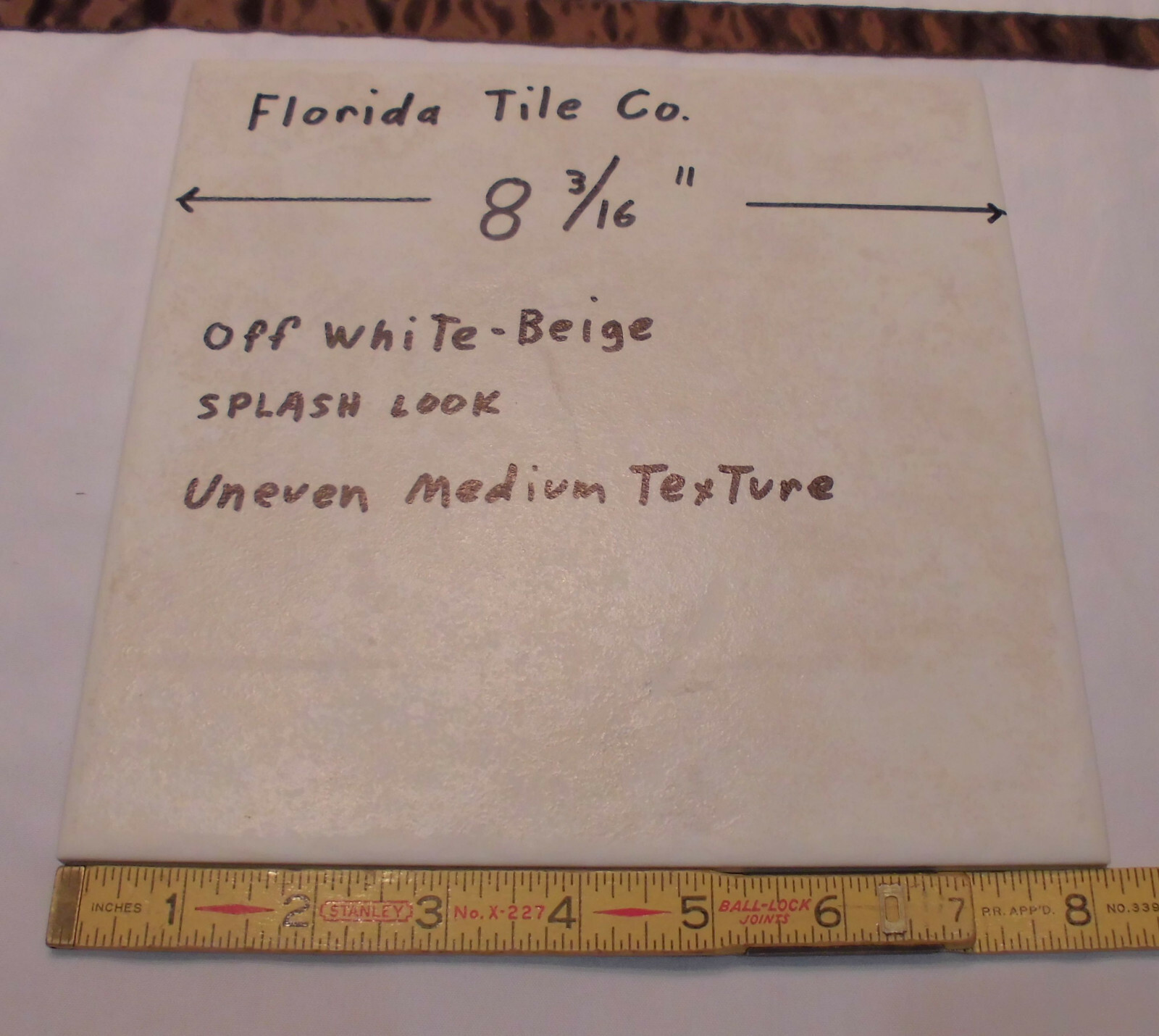 1 pc. Florida Ceramic Floor Tile 8-3/16″ *off-white beige* medium textured New
