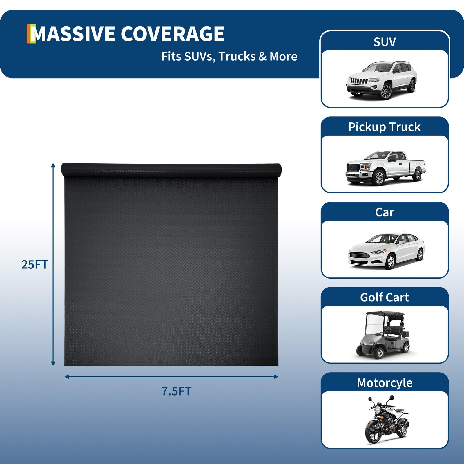 7.5×17/7.5×25/8×20 FT Garage Floor Mat, 2mm Thickened PVC Garage Floor Mat Roll