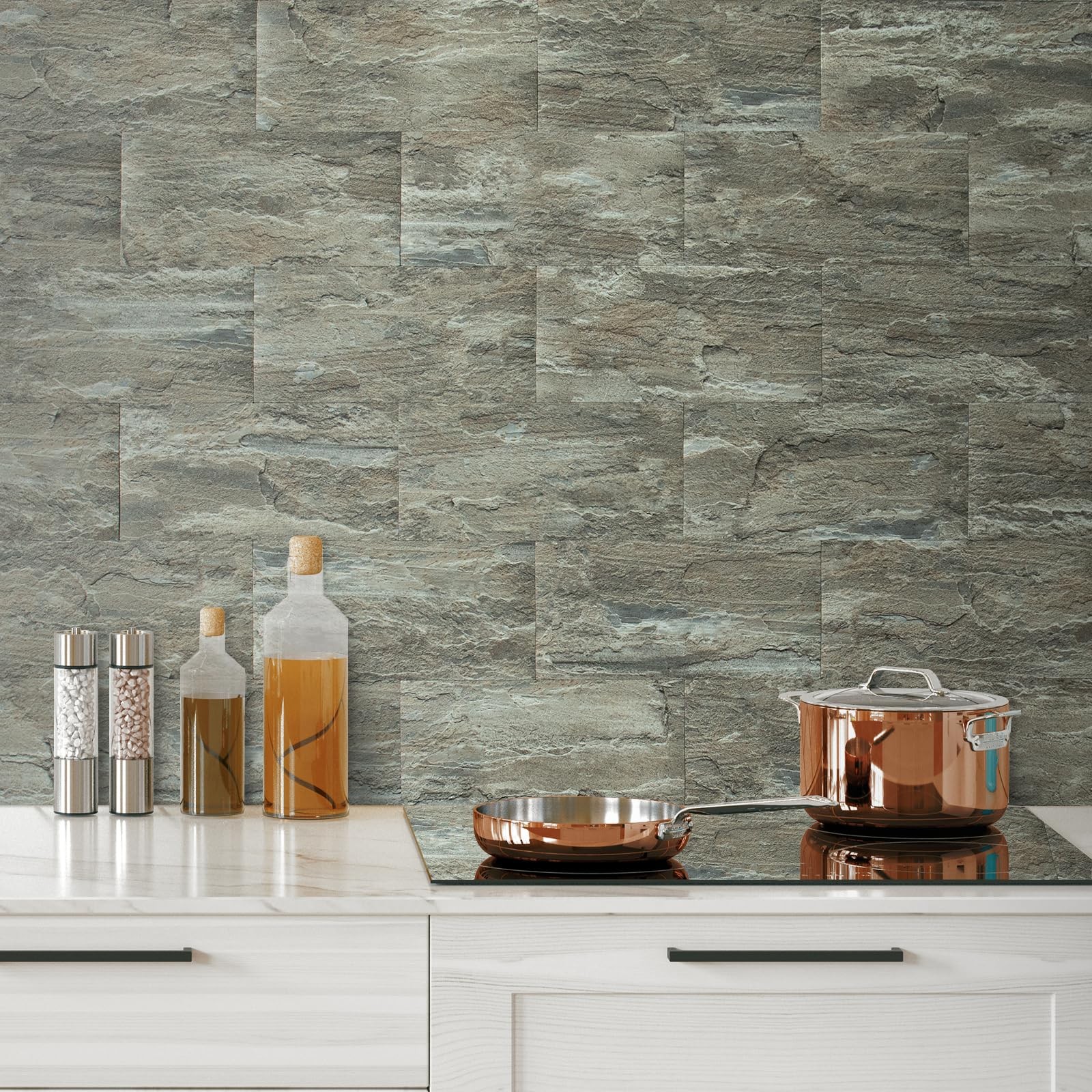 20-Piece Apache Brown Rock Peel and Stick Backsplash Wall Tiles, 6″ x 12″ PVC…