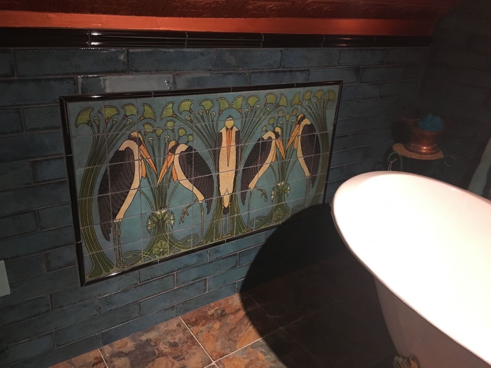 Art Nouveau Marabou Stone Marble Tile Mural Backsplash 36×20 William Morris