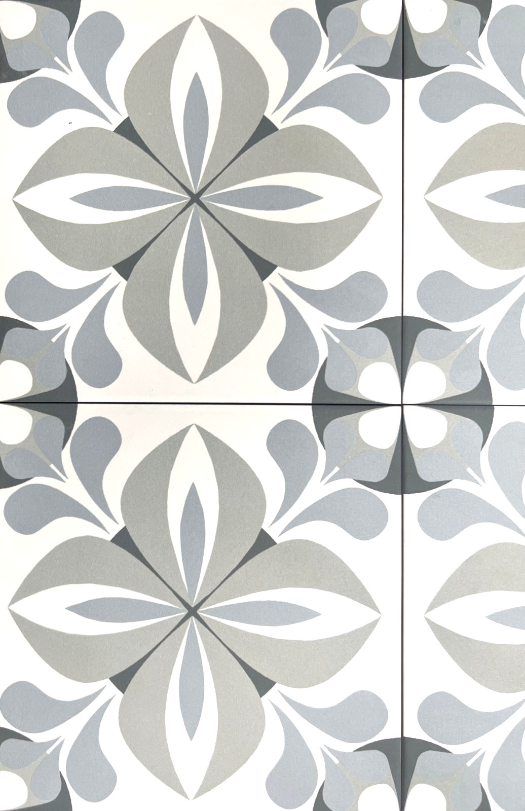 8×8 Gentiana Gray Floral Encaustic Pattern Porcelain Floor Wall Tile (Pack of 4)