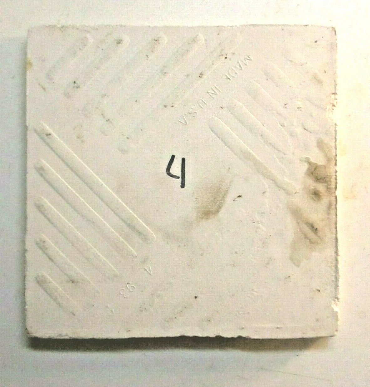1 Wall Tile US Ceramic USA Delft Blue 4-1/4″ Sq Off White Gloss Dimpled Vtg 1993