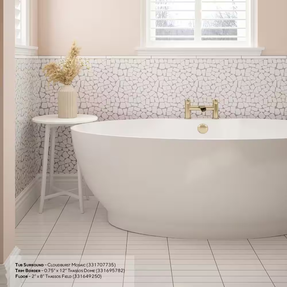 Cloudburst Thassos White 11 In. X 11 In. Pebble Honed Marble Wall and Floor Mosa