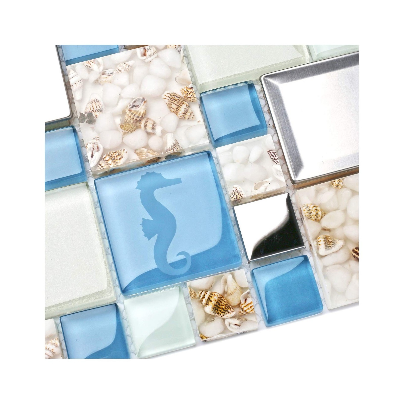 Blujellyfish Blue Sea Glass Tile Backsplash Beach Style Mosaic Tiles Real Sea…