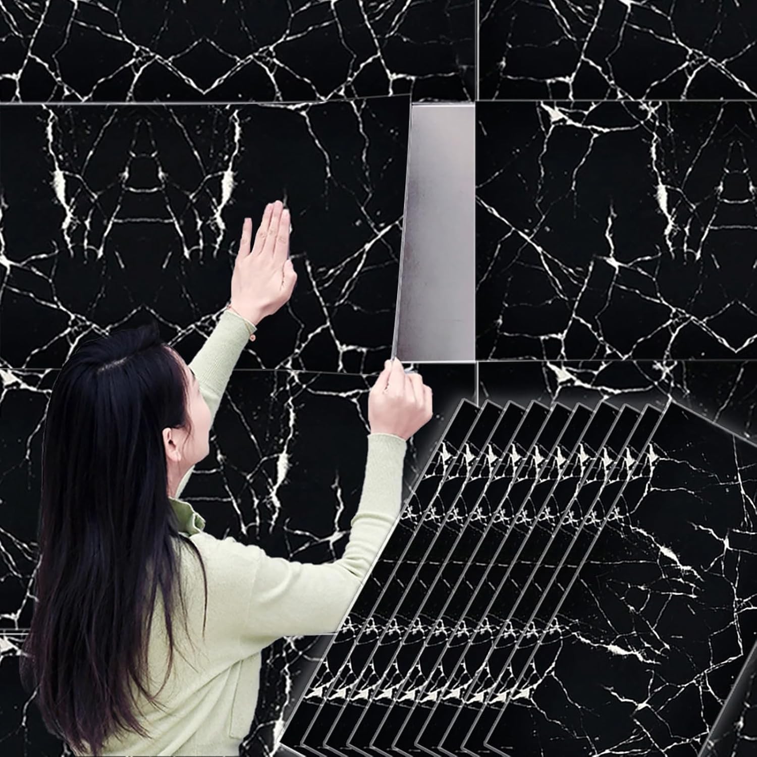 20pcs Peel and Stick Marble Floor Wall Panels 23.6″x11.8″ PVC Tiles Sticker