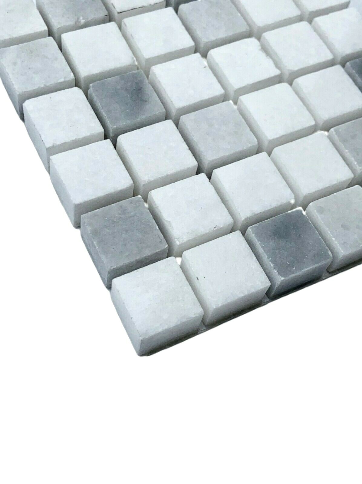 5/8″ x 5/8″ White, Light and Gray Marble Mix Collection Mosaic On 4×4 Mesh-mount