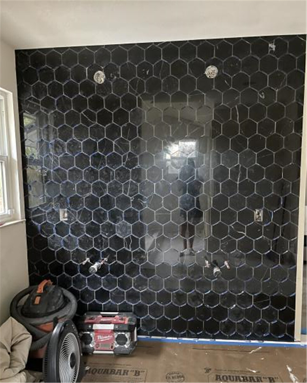 N36P Nero Marquina Black Marble 6 inch Hexagon Tile Polished