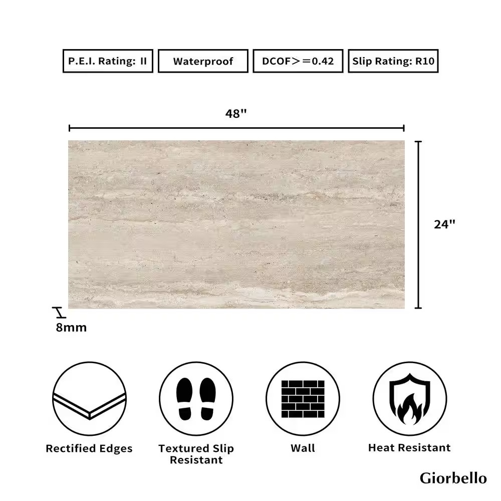 American Travertine Beige 24 In. X 48 In. Chiseled 3D Porcelain Large Format Wal