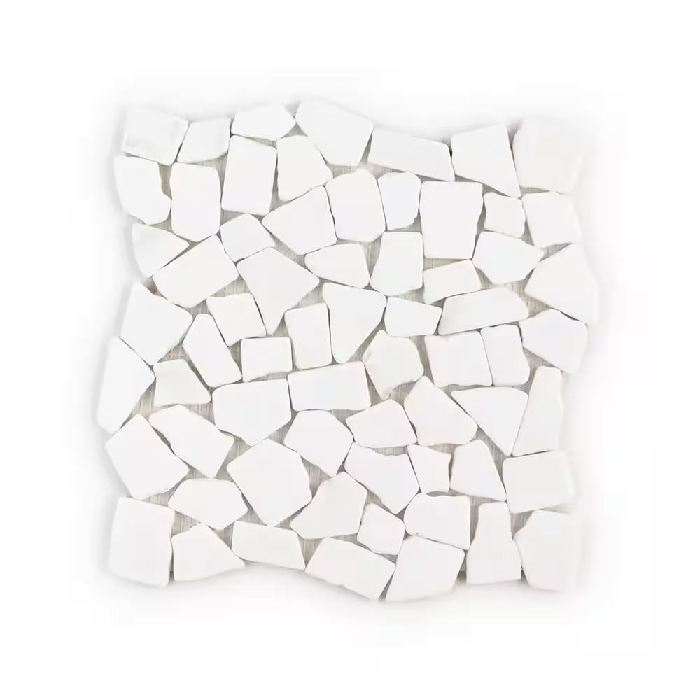 Cloudburst Thassos White 11 In. X 11 In. Pebble Honed Marble Wall and Floor Mosa