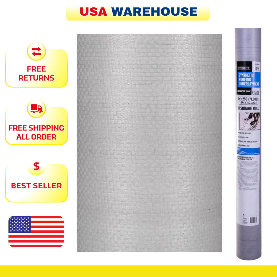 Roof Underlayment Synthetic 400SqFt 4×100 Waterproof Slip Resistant Durable Roll