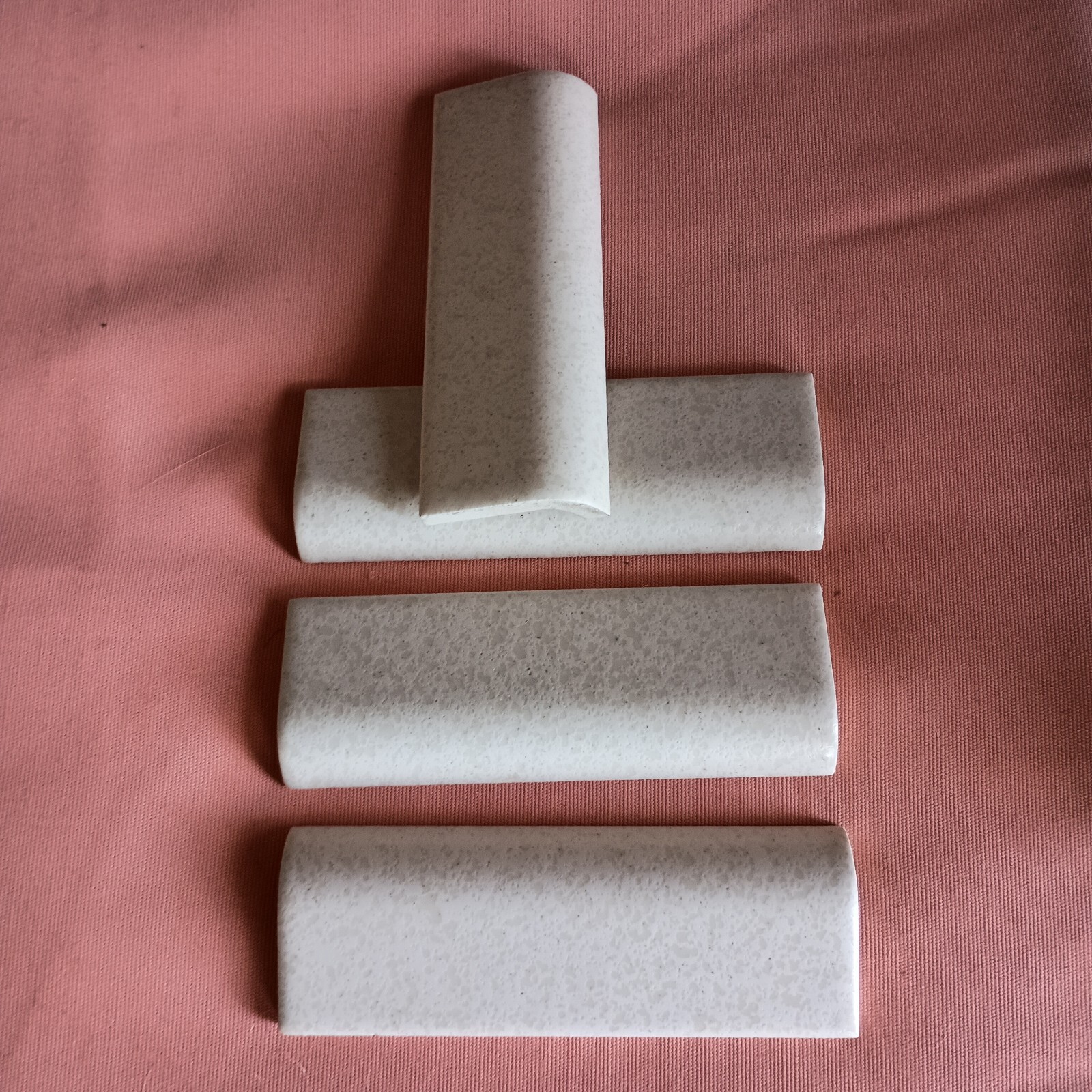 Vintage Glossy Ceramic Radius Bullnose Tile NOS Unknown Cream & Beige Yellowish