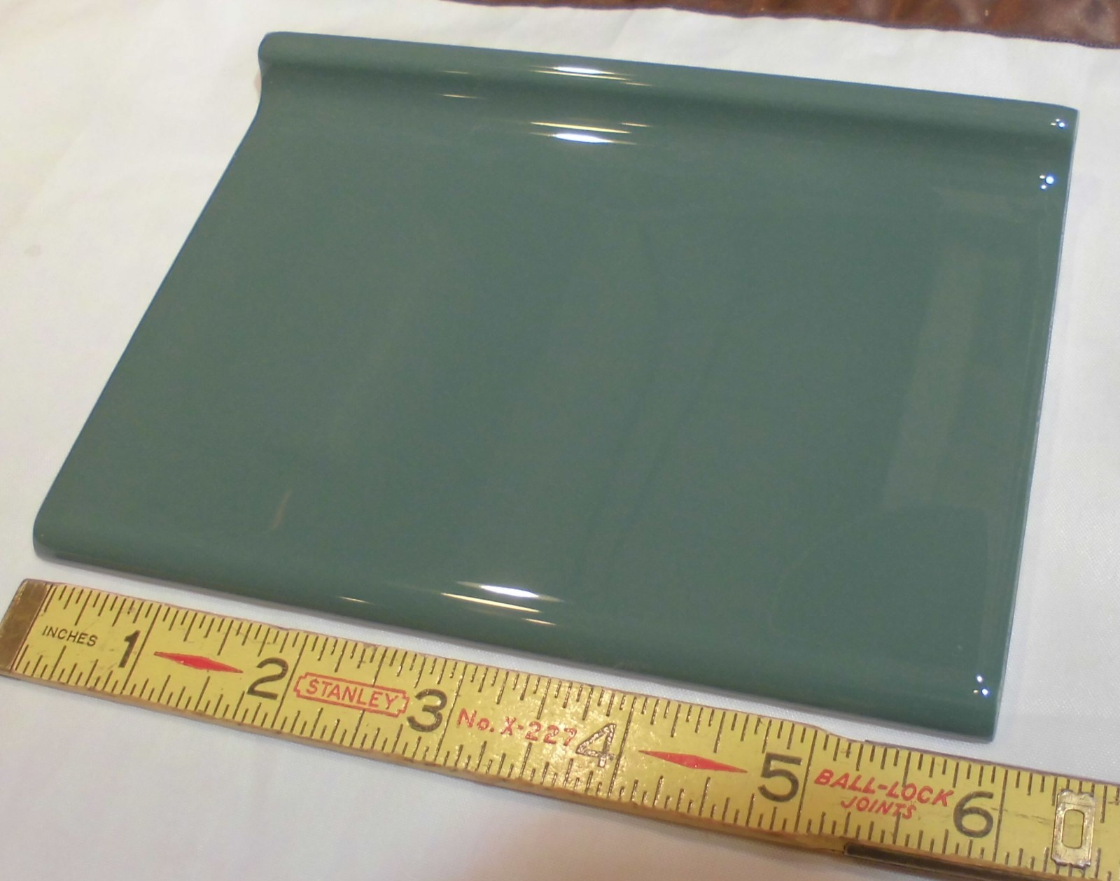 6 pcs. *Sage Green* 4” X 6” Glossy Ceramic Cove Base Tile, Bullnose Top, NEW