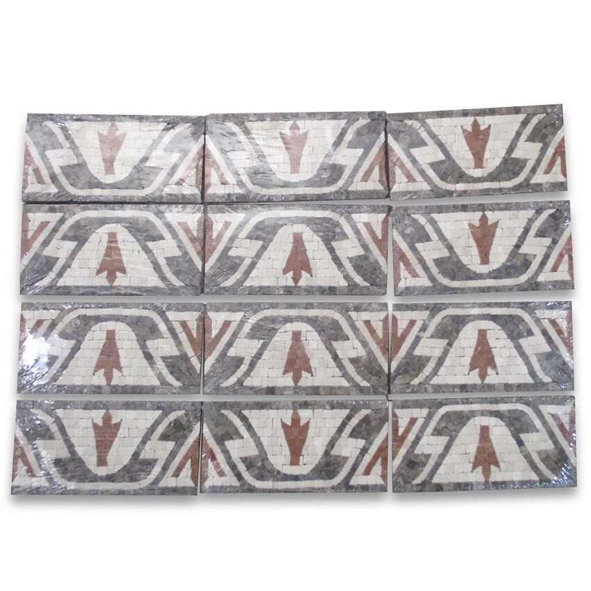 B4676T Marble Mosaic Border Listello Accent Deco Tile Leaf Red 4×8 Tumbled
