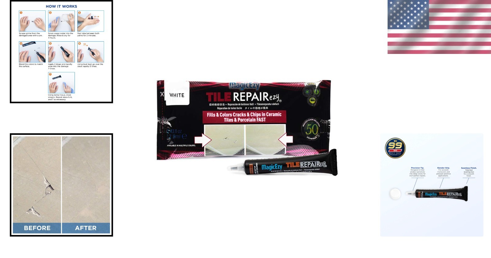 Tile RepairEzy White: Ultimate Ceramic Repair Filler for Chips & Cracks, 0.35oz