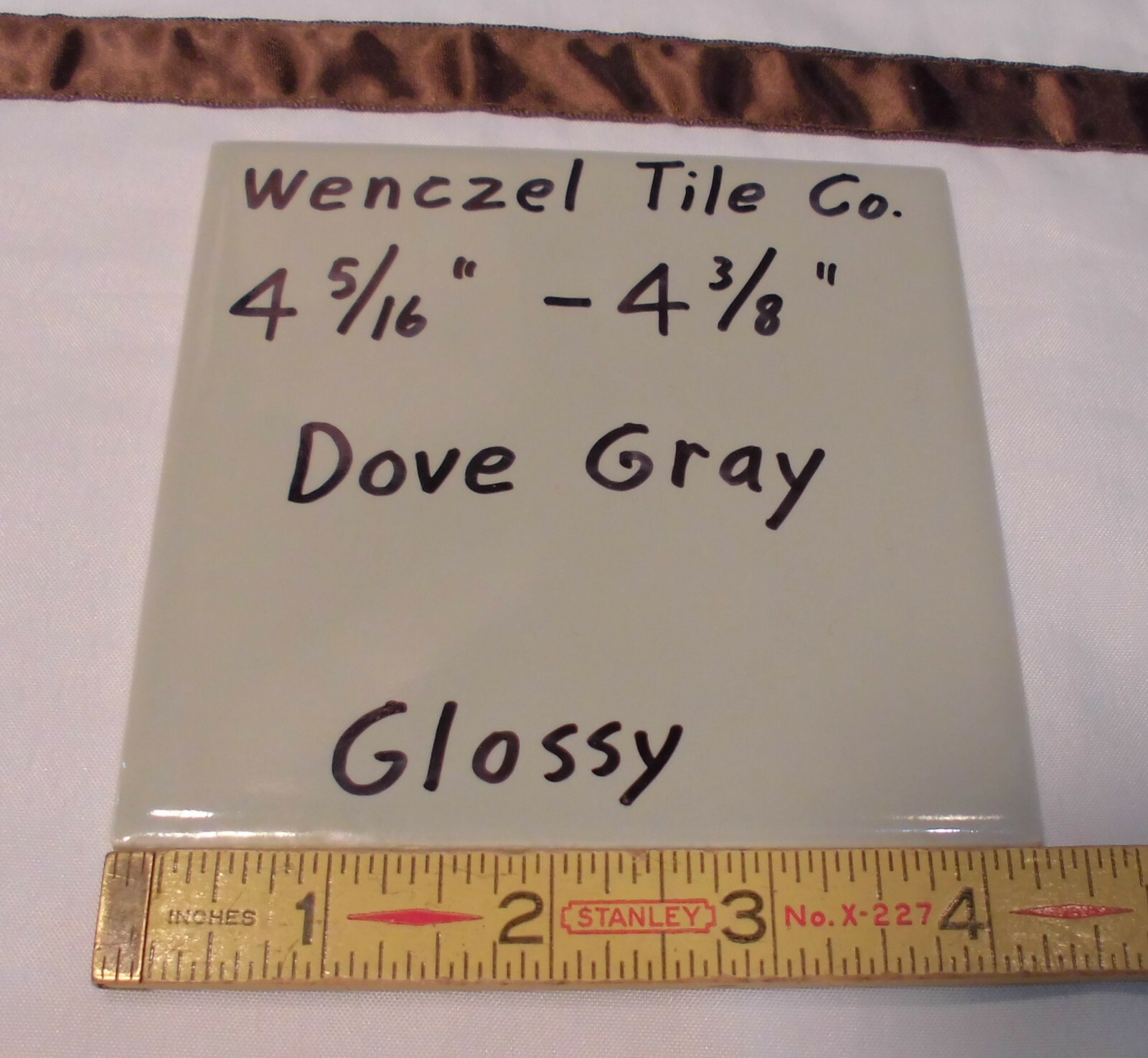1 pc. Dove Medium Gray: Glossy Ceramic Tile by Wenczel Co. 4-5/16″ NOS