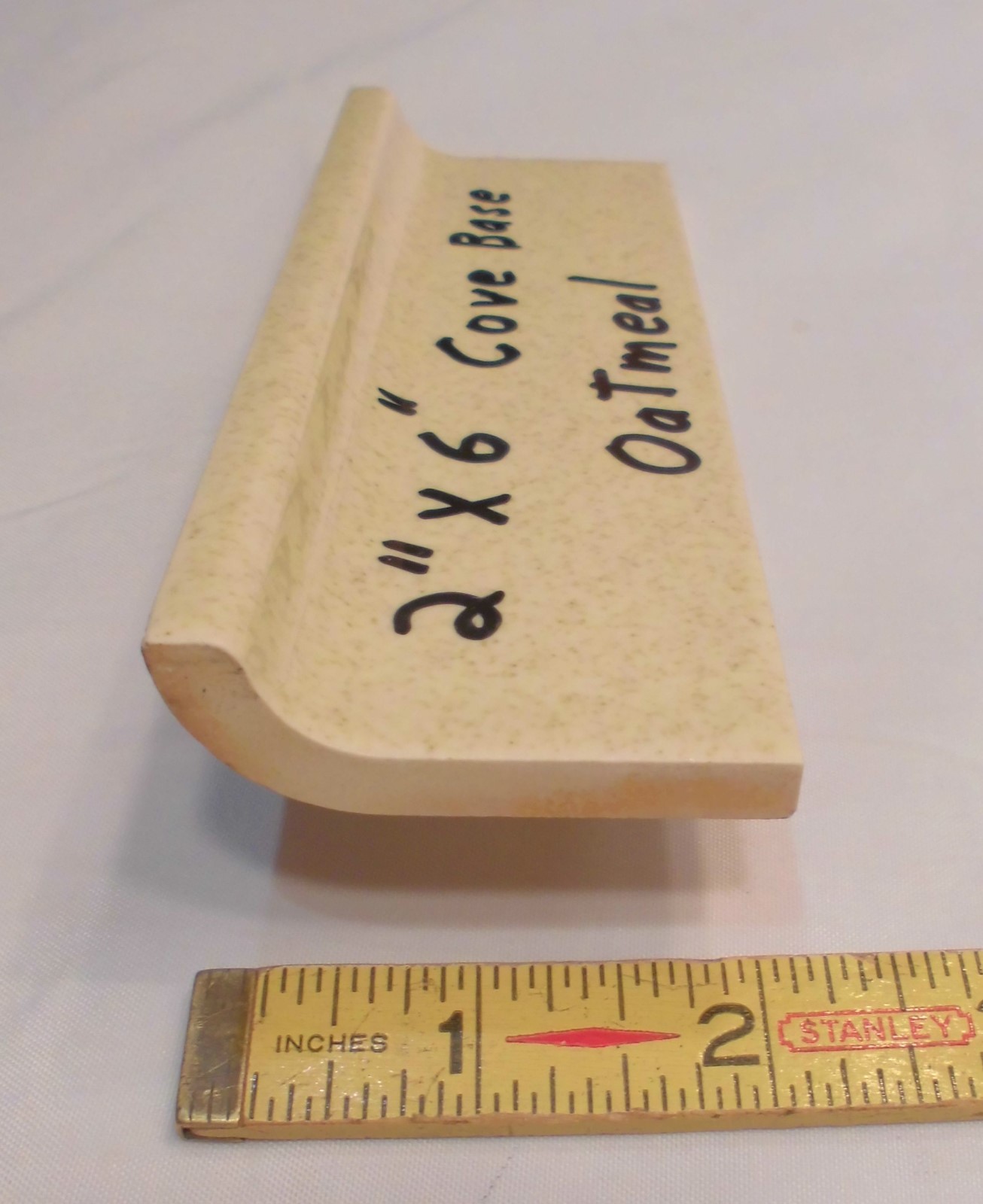 1 pc. Oatmeal – Yellow Speckled; stack-on-top base/cove Ceramic Tile 2″ X 6″