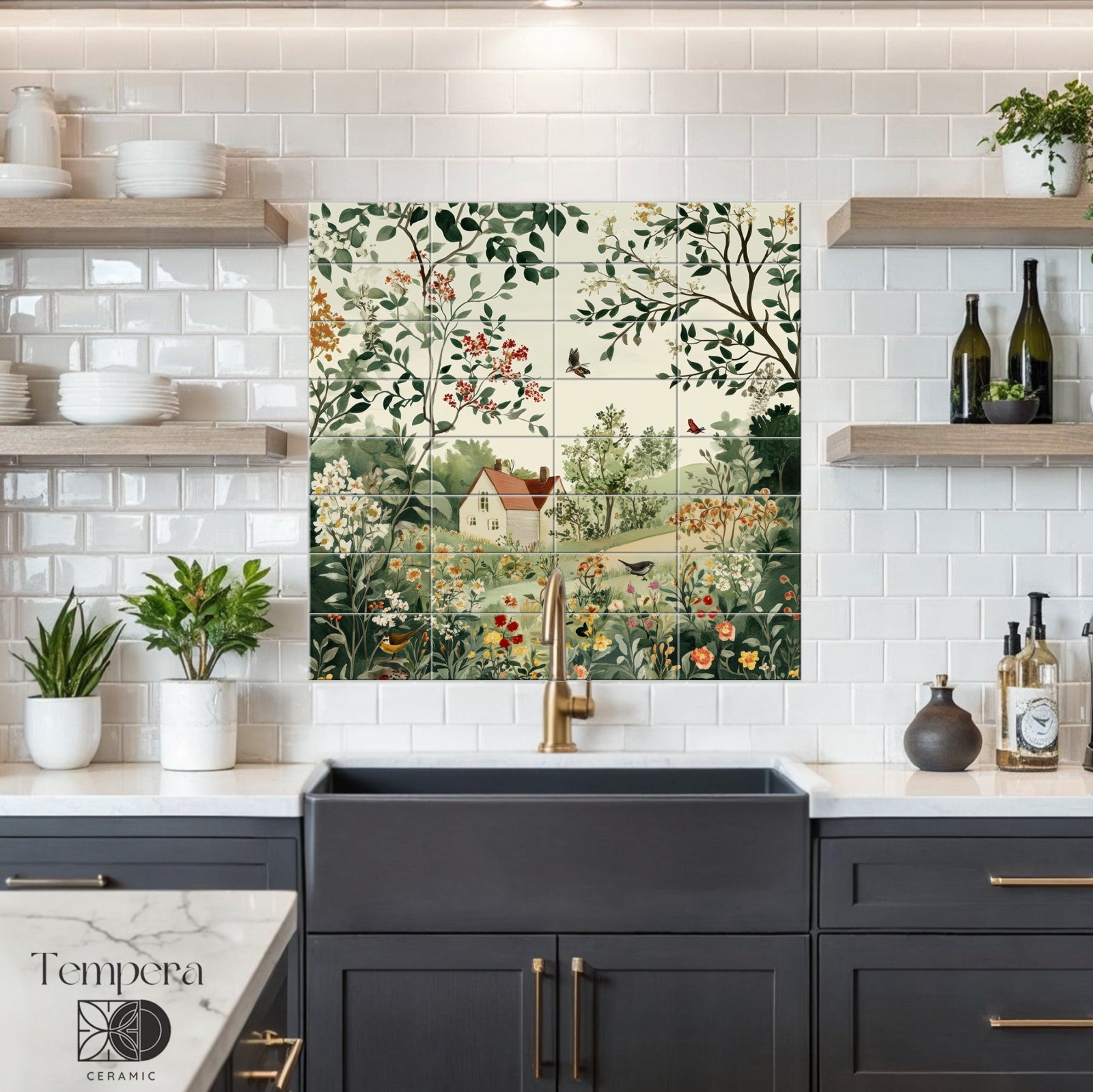 Country House Tiles, Farmhouse in the garden tiles backsplash, kitchen tiles