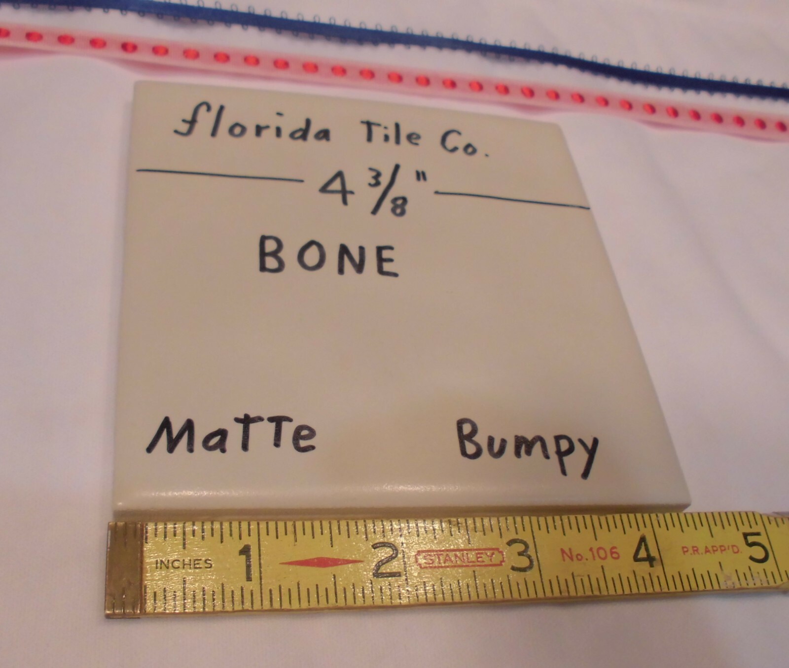 1 pc. Bone: Bumpy Matte Ceramic Tile 4-3/8″ by Florida: Big Thumb Prints, New