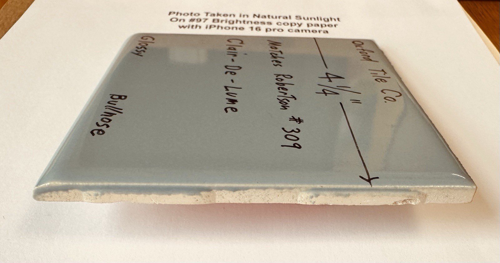 1 pc. Clair-De-Lume: 4-1/4″ Glossy Bullnose Ceramic Tile, Oxford + Robertson Co.