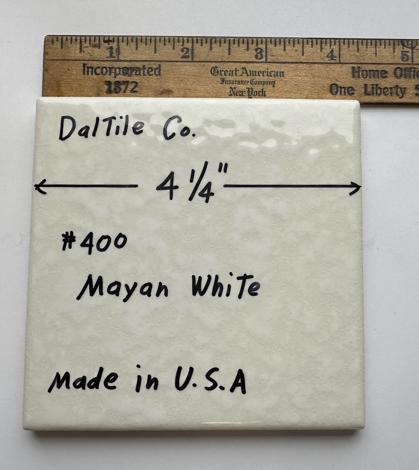 1 pc. Mayan White: Glossy Ceramic Tile by Daltile 4-1/4″ Tiny, Bumpy, Dimple