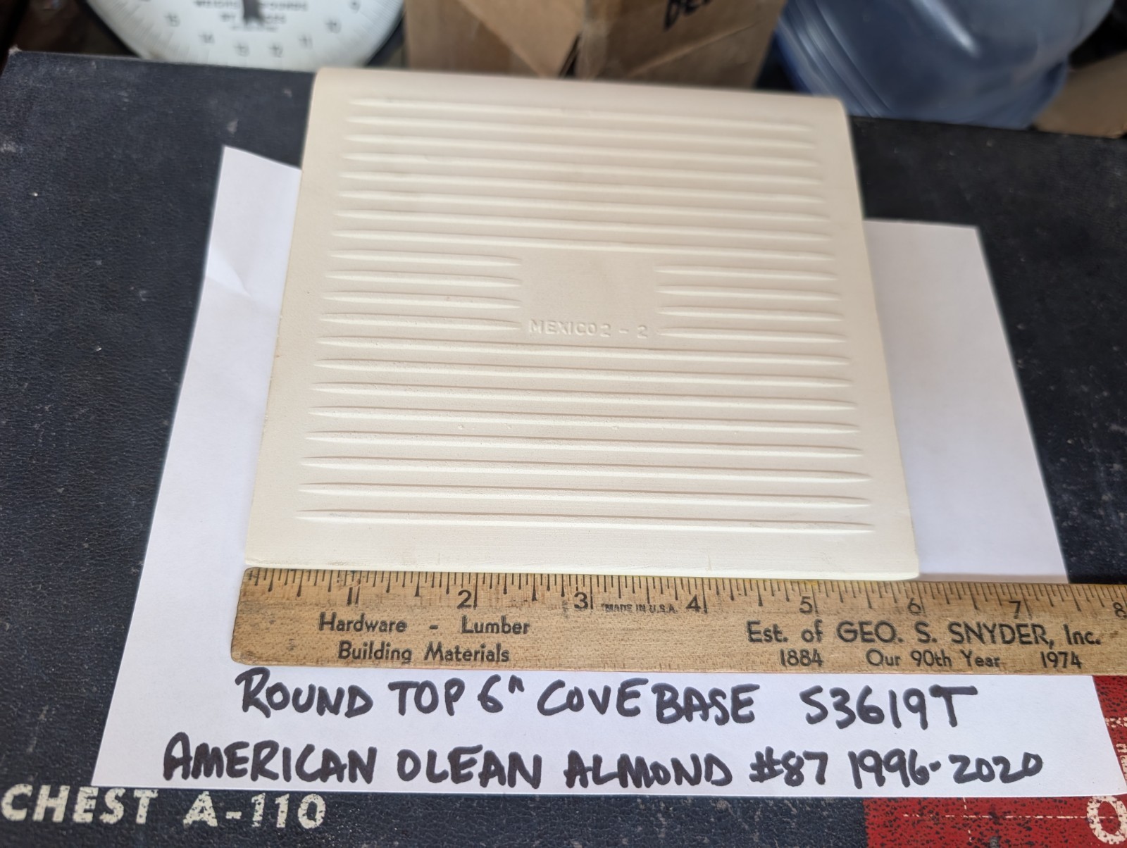 1 pc American Olean Ceramic Tile Round Top Cove Base 6″ S3619T Matte Almond #87