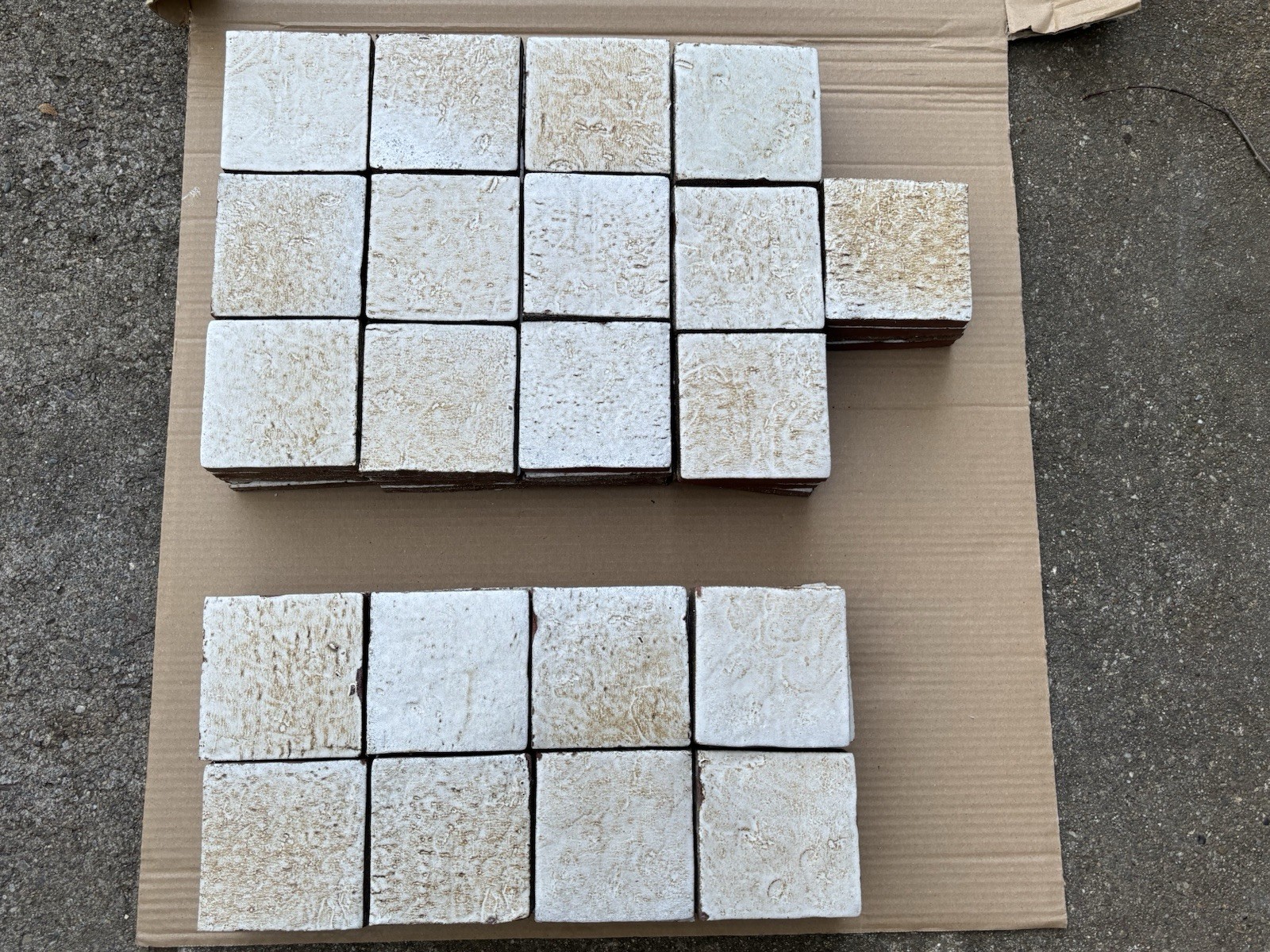 4 Vintage Hand Made Mottled Glazed Field Tile THICK 3 7/8″sq Set of 4 NOS #A
