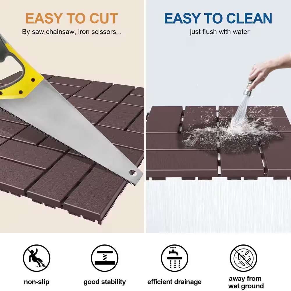 Dark Brown Plastic [12″X12″] X [0.75In] Deck Tiles, 36 Tiles/Case (36 Sq. Ft.)