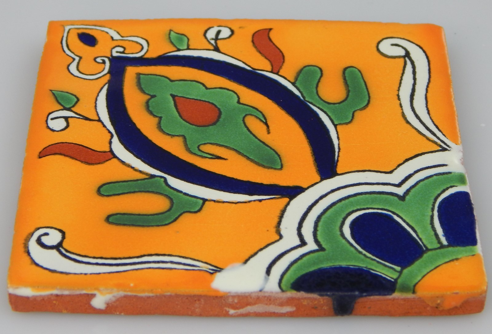 C349- Mexican Handmade Talavera Clay Tile Folk Art 4×4″ Handpainted