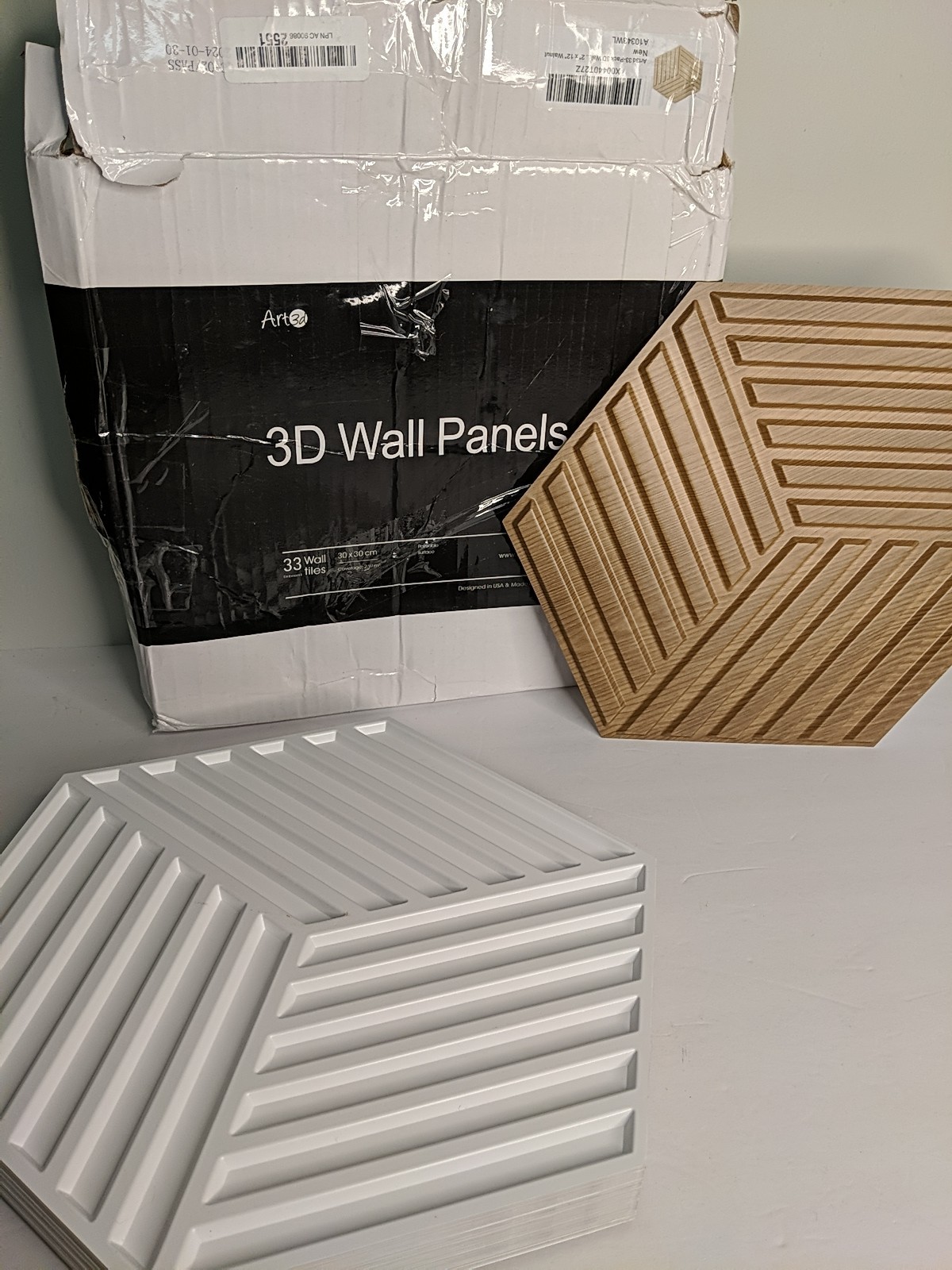 Art3d 33-Pieces 12″ x 12″ 3D Line Cube 3D Wall Panel, 32 Sq.ft/Case WALNUT