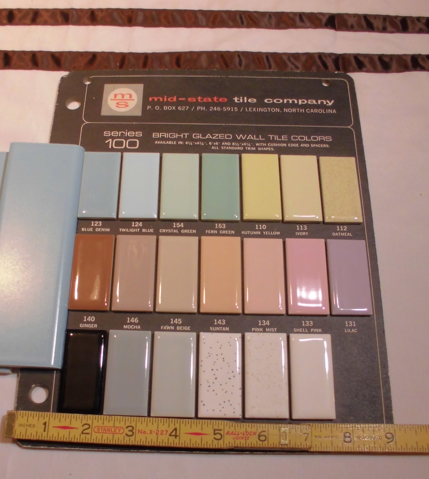 6 pcs. Matte *Blue Denim* Ceramic Cap Bullnose Trim tile by Mid-State NOS